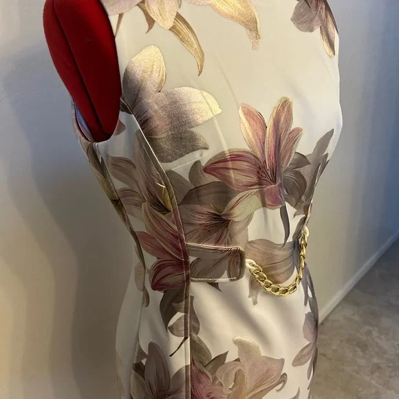 Enfocus Studio Womens Size 8 Ivory Floral Shimmer Lily Chain Sleeveless Dress - Picture 3 of 12